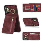 For Samsung Galaxy A13 4G / 5G Retro Ring and Zipper RFID Card Slot Phone Case(Wine Red) - 1