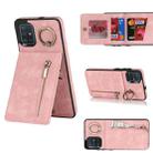For Samsung Galaxy A51 4G Retro Ring and Zipper RFID Card Slot Phone Case(Pink) - 1