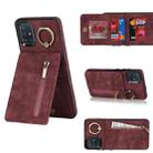 For Samsung Galaxy A51 4G Retro Ring and Zipper RFID Card Slot Phone Case(Wine Red) - 1