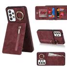 For Samsung Galaxy A52 5G Retro Ring and Zipper RFID Card Slot Phone Case(Wine Red) - 1