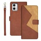 For Motorola Moto G73 idewei Two-color Splicing Leather Phone Case(Brown) - 1