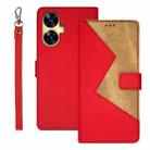 For Realme C55 4G idewei Two-color Splicing Leather Phone Case(Red) - 1
