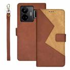 For Realme GT3 5G Global/GT Neo 5 5G idewei Two-color Splicing Leather Phone Case(Brown) - 1