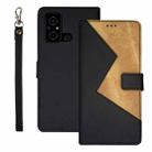 For Xiaomi Poco C55/Redmi 12C/Redmi 11A idewei Two-color Splicing Leather Phone Case(Black) - 1