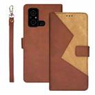 For Xiaomi Poco C55/Redmi 12C/Redmi 11A idewei Two-color Splicing Leather Phone Case(Brown) - 1