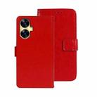 For Realme C55 4G idewei Crazy Horse Texture Leather Phone Case with Holder(Red) - 1