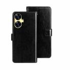 For Realme C55 4G idewei Crazy Horse Texture Leather Phone Case with Holder(Black) - 1