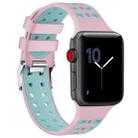 For Apple Watch Series 7 41mm / 6 & SE & 5 & 4 40mm / 3 & 2 & 1 38mm Two-color Double-breasted Silicone Watch Band(Pink Green) - 1