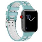 For Apple Watch Series 7 45mm / 6 & SE & 5 & 4 44mm / 3 & 2 & 1 42mm Two-color Double-breasted Silicone Watch Band(Green White) - 1