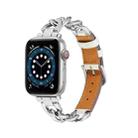 Chain + Leather Watch Band For Apple Watch Ultra 49mm&Watch Ultra 2 49mm / Series 9&8&7 45mm / SE 3&SE 2&6&SE&5&4 44mm / 3&2&1 42mm (Silver + White) - 1