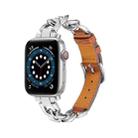 Chain + Leather Watch Band For Apple Watch Series 9&8&7 41mm / SE 3&SE 2&6&SE&5&4 40mm / 3&2&1 38mm (Silver + Brown) - 1