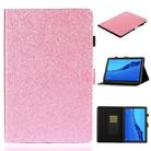 For Huawei MediaPad M5 lite Glossy Glitter Powder Horizontal Flip Leather Case with Holder & Card Slot & Sleep / Wake-up Function(Pink) - 1