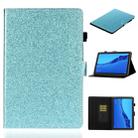 For Huawei MediaPad M5 lite Glossy Glitter Powder Horizontal Flip Leather Case with Holder & Card Slot & Sleep / Wake-up Function(Blue) - 1