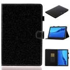 For Huawei MediaPad M5 lite Glossy Glitter Powder Horizontal Flip Leather Case with Holder & Card Slot & Sleep / Wake-up Function(Black) - 1