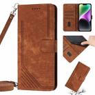 For iPhone 14 / 13 Skin Feel Stripe Pattern Leather Phone Case with Lanyard(Brown) - 1