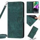 For iPhone 14 Plus Skin Feel Stripe Pattern Leather Phone Case with Lanyard(Green) - 1