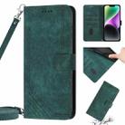 For iPhone 14 Pro Skin Feel Stripe Pattern Leather Phone Case with Lanyard(Green) - 1