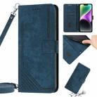 For iPhone 14 Pro Max Skin Feel Stripe Pattern Leather Phone Case with Lanyard(Blue) - 1