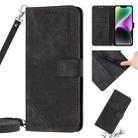 For iPhone 14 Pro Max Skin Feel Stripe Pattern Leather Phone Case with Lanyard(Black) - 1