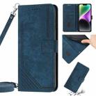 For iPhone 13 mini Skin Feel Stripe Pattern Leather Phone Case with Lanyard(Blue) - 1