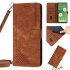 For Google Pixel 7 Skin Feel Stripe Pattern Leather Phone Case with Lanyard(Brown) - 1