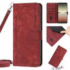 For Sony Xperia 1 IV Skin Feel Stripe Pattern Leather Phone Case with Lanyard(Red) - 1