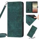 For Sony Xperia 1 IV Skin Feel Stripe Pattern Leather Phone Case with Lanyard(Green) - 1