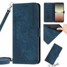 For Sony Xperia 1 IV Skin Feel Stripe Pattern Leather Phone Case with Lanyard(Blue) - 1