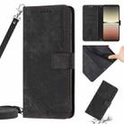 For Sony Xperia 1 IV Skin Feel Stripe Pattern Leather Phone Case with Lanyard(Black) - 1
