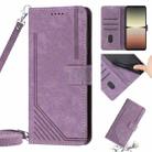 For Sony Xperia 1 IV Skin Feel Stripe Pattern Leather Phone Case with Lanyard(Purple) - 1