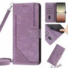 For Sony Xperia 10 IV Skin Feel Stripe Pattern Leather Phone Case with Lanyard(Purple) - 1