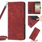 For Sony Xperia 5 IV Skin Feel Stripe Pattern Leather Phone Case with Lanyard(Red) - 1