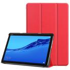 For Huawei MediaPad M5 Lite 10.0 inch Custer Pattern Pure Color Horizontal Flip Leather Case with Three-folding Holder & with Sleep / Wake-up Function(Red) - 1