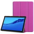 For Huawei MediaPad M5 Lite 10.0 inch Custer Pattern Pure Color Horizontal Flip Leather Case with Three-folding Holder & with Sleep / Wake-up Function(Purple) - 1