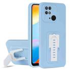 For Xiaomi Redmi 10 4G / Redmi 10C Strap Holder Shockproof Protective Phone Case with Lens Film(Blue + White) - 1