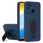 For Xiaomi Redmi 10 4G / Redmi 10C Strap Holder Shockproof Protective Phone Case with Lens Film(Blue + Black) - 1