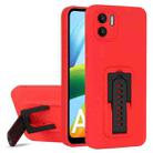 For Xiaomi Redmi A1+ 4G Strap Holder Shockproof Protective Phone Case with Lens Film(Red + Black) - 1