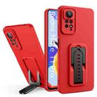 For Xiaomi Redmi Note 11 Pro Global / Redmi Note 11 Pro 5G / Redmi Note 11 Pro+ Strap Holder Shockproof Protective Phone Case with Lens Film(Red + Black) - 1