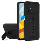 For Xiaomi Poco M4 / M5 5G Strap Holder Shockproof Protective Phone Case with Lens Film(Black) - 1