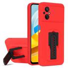 For Xiaomi Poco M4 / M5 5G Strap Holder Shockproof Protective Phone Case with Lens Film(Red + Black) - 1