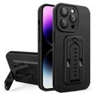 For iPhone 12 Pro Max Strap Holder Shockproof Protective Phone Case with Lens Film(Black) - 1