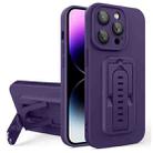 For iPhone 14 Pro Strap Holder Shockproof Protective Phone Case with Lens Film(Purple) - 1