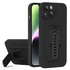 For iPhone 14 Plus Strap Holder Shockproof Protective Phone Case with Lens Film(Black) - 1