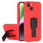 For iPhone 14 Plus Strap Holder Shockproof Protective Phone Case with Lens Film(Red + Black) - 1