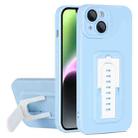 For iPhone 14 Plus Strap Holder Shockproof Protective Phone Case with Lens Film(Blue + White) - 1