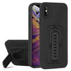 For iPhone XS Strap Holder Shockproof Protective Phone Case with Lens Film(Black) - 1