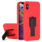 For iPhone XS Strap Holder Shockproof Protective Phone Case with Lens Film(Red + Black) - 1