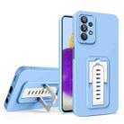 For Samsung Galaxy A13 Strap Holder Shockproof Protective Phone Case with Lens Film(Blue + White) - 1