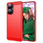 For Realme C55 Brushed Texture Carbon Fiber TPU Phone Case(Red) - 1