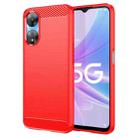 For OPPO A58 5G Brushed Texture Carbon Fiber TPU Phone Case(Red) - 1